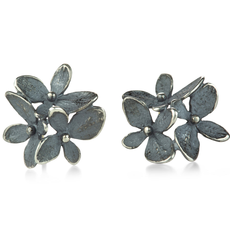 John Iversen Small 3 Part Oxidized Silver Hydrangea Studs | Quadrum Gallery