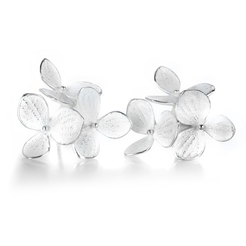 John Iversen Large 3 Part Bright Sterling Hydrangea Studs | Quadrum Gallery