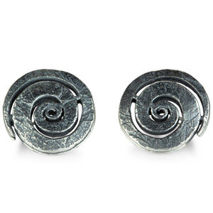 John Iversen Oxidized Silver Spiral Earrings  | Quadrum Gallery