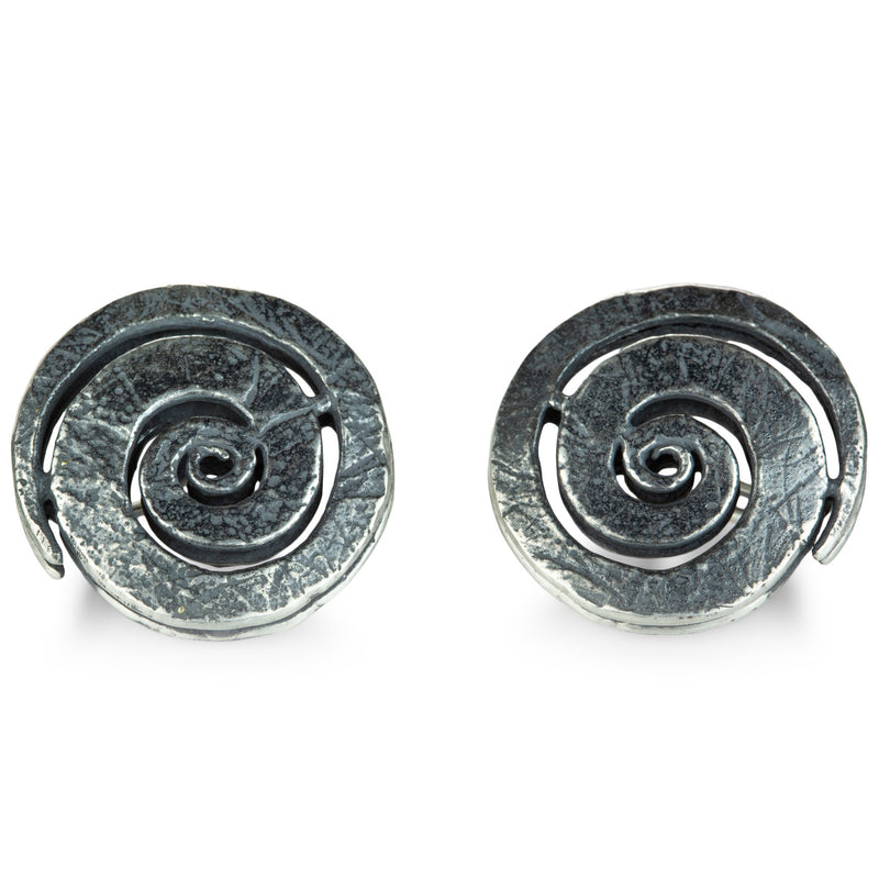 John Iversen Oxidized Silver Spiral Earrings  | Quadrum Gallery