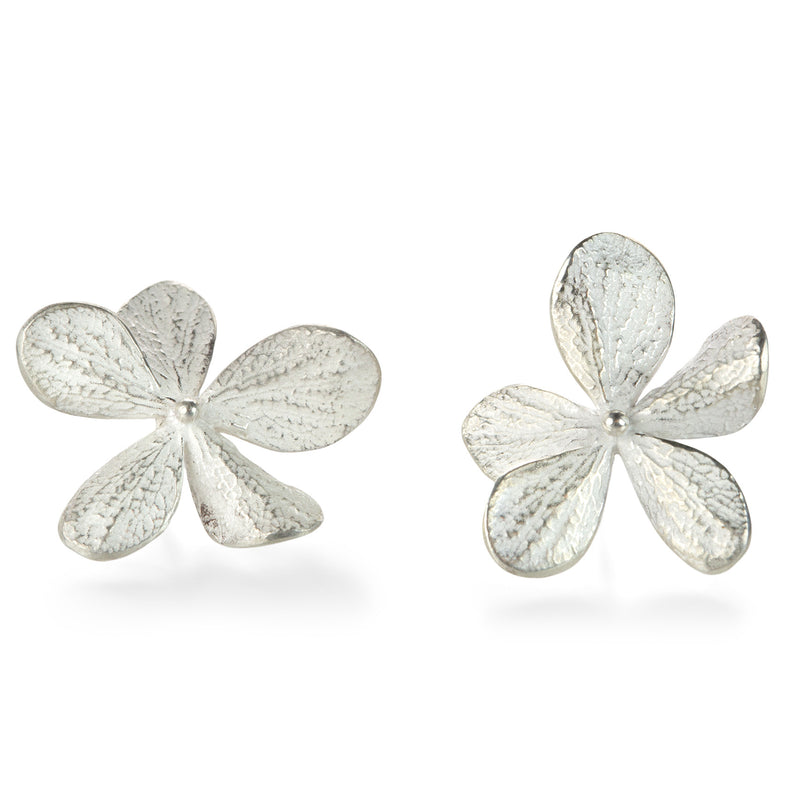 John Iversen Bright Silver Large Single Hydrangea Stud Earrings | Quadrum Gallery