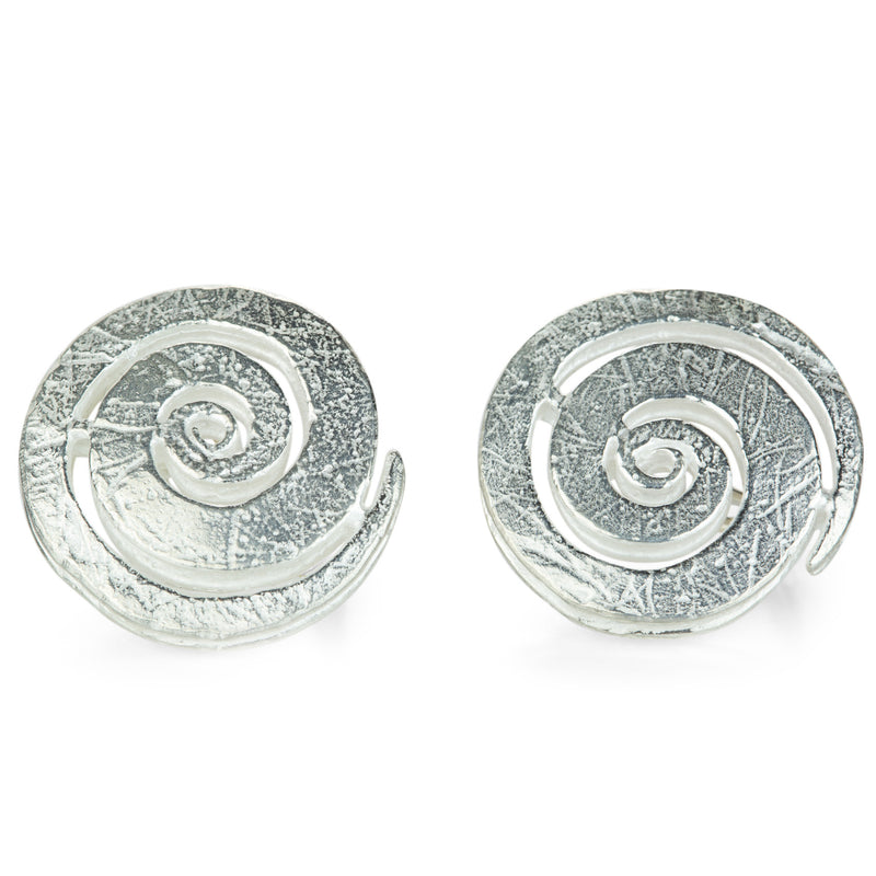 John Iversen Bright Silver Double Spiral Earrings | Quadrum Gallery