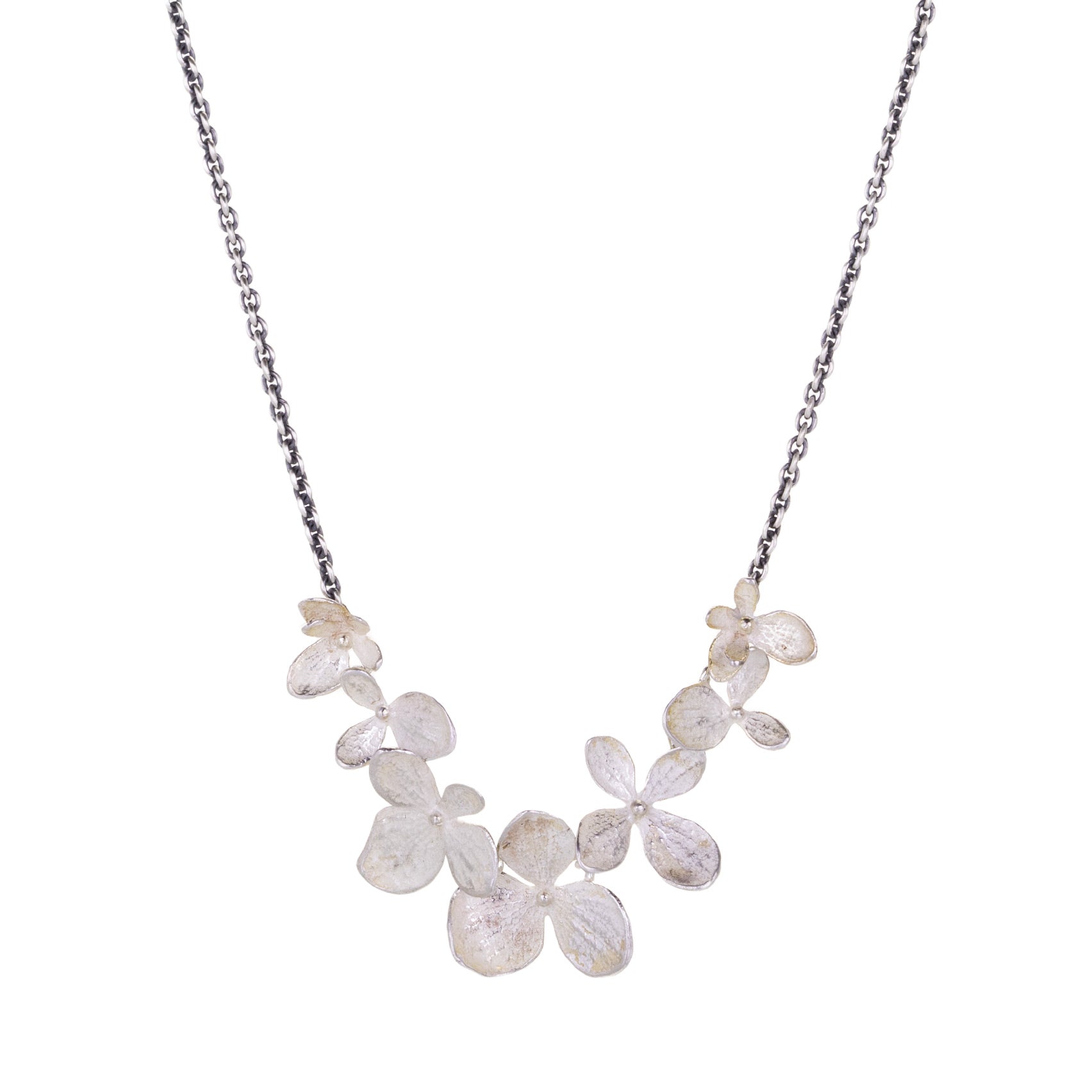 John Iversen Bright and Oxidized Silver Hydrangea Necklace | Quadrum Gallery