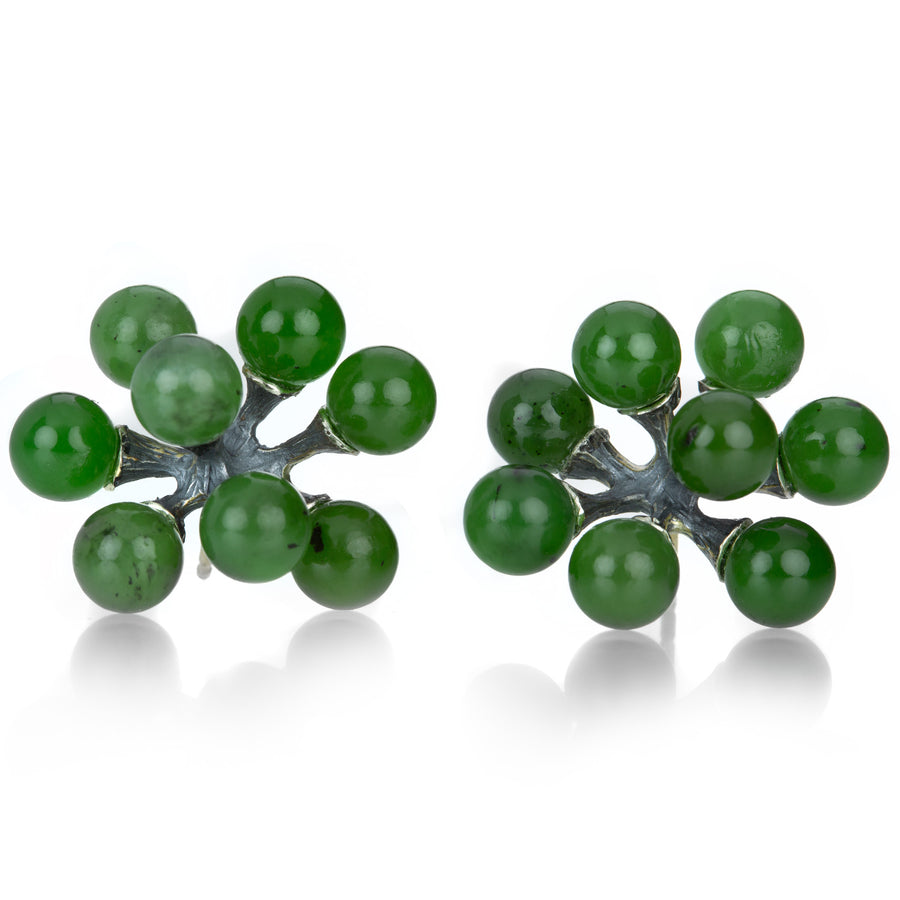 John Iversen Small Oxidized Silver Nephrite Jade Jacks Earrings | Quadrum Gallery
