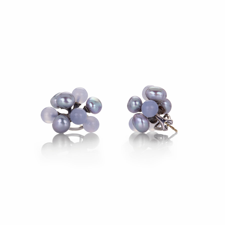 John Iversen Pearl and Chalcedony Small Jacks Earrings | Quadrum Gallery