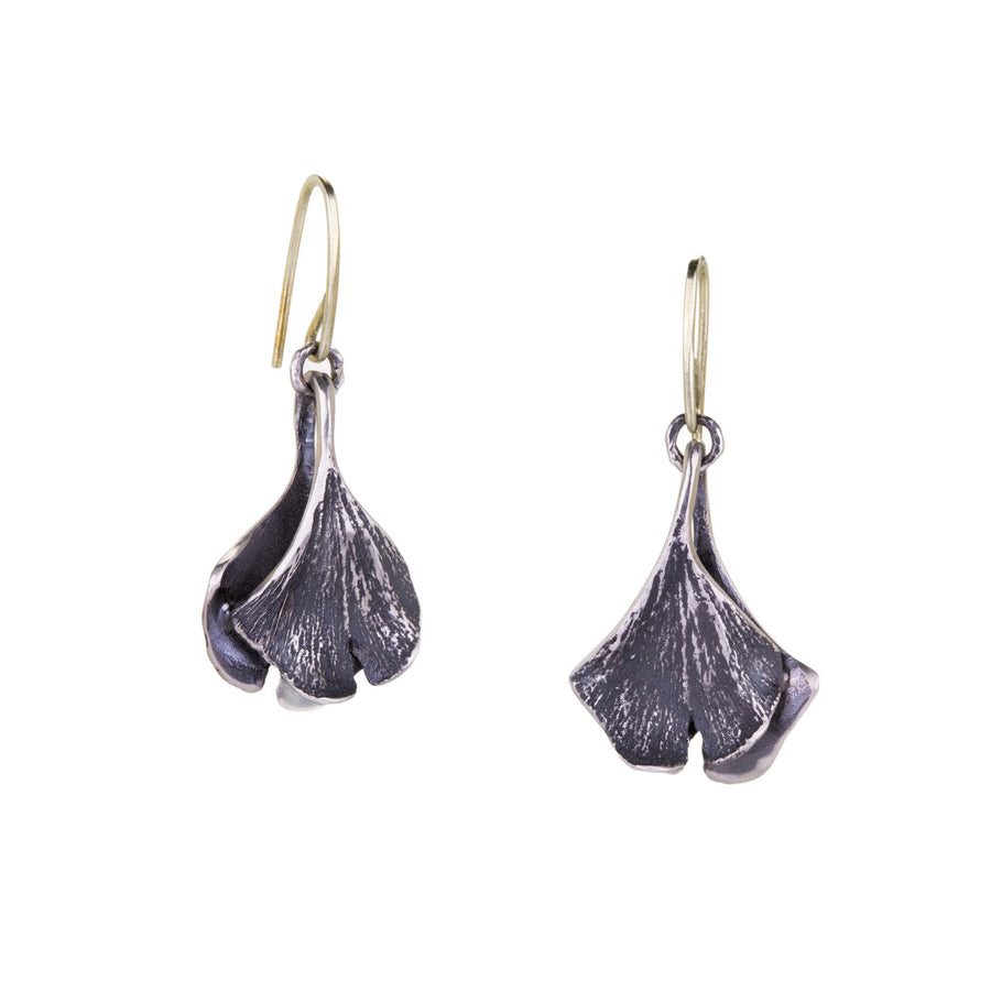 John Iversen Oxidized Silver Small Double Ginkgo Earrings | Quadrum Gallery