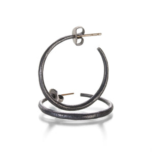 John Iversen Oxidized Sterling Silver 1" Hoops | Quadrum Gallery