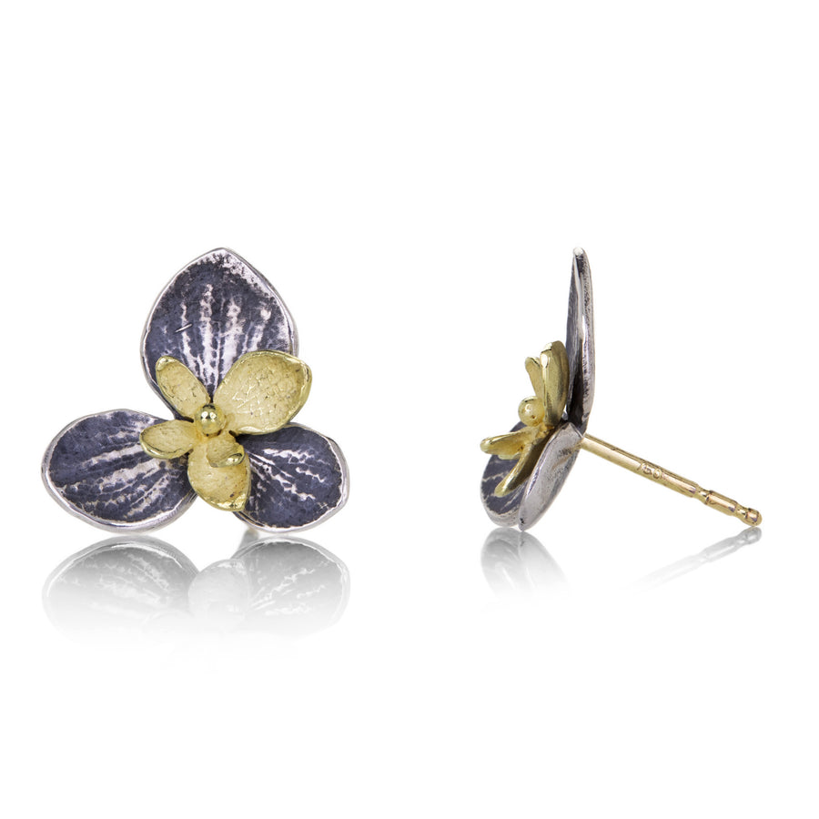 John Iversen Large and Small 18k and Silver Twin Hydrangea Stud | Quadrum Gallery
