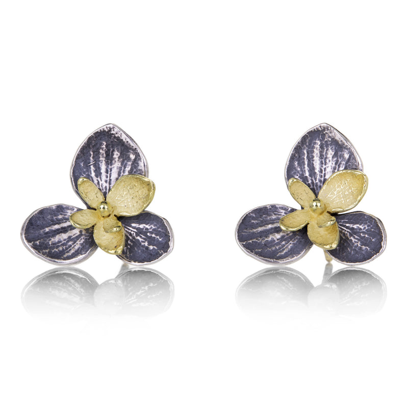 John Iversen Large and Small 18k and Silver Twin Hydrangea Stud | Quadrum Gallery