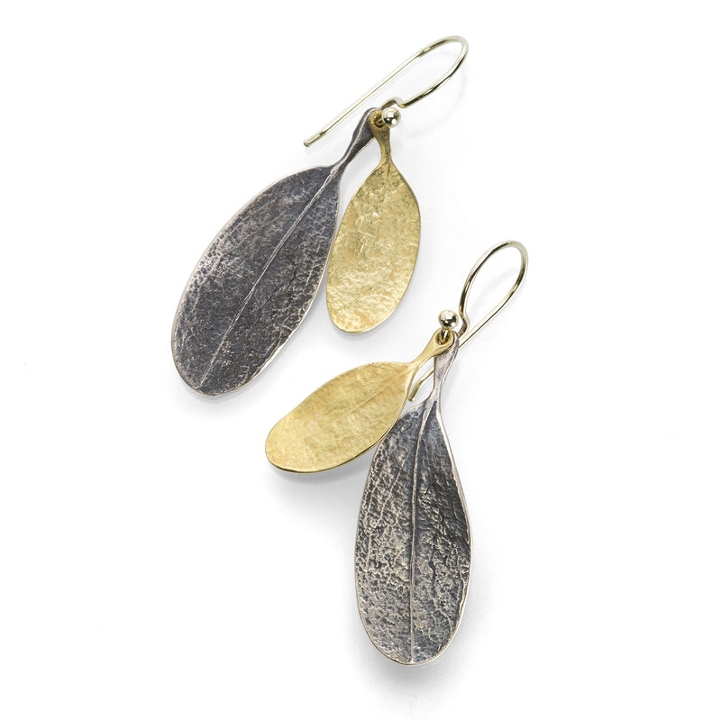 John Iversen Mixed Metal Double Leaf Drop Earirngs | Quadrum Gallery
