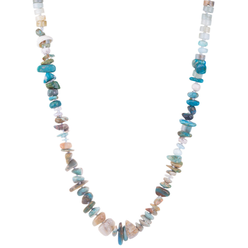 Lena Skadegard Puka Shell and Multicolored Blue Beaded Necklace | Quadrum Gallery