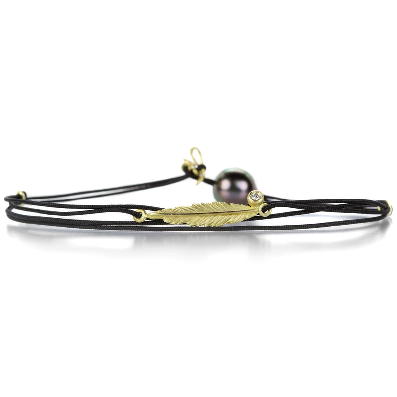 Lene Vibe Black Cord Bracelet with 18k Yellow Gold Feather | Quadrum Gallery