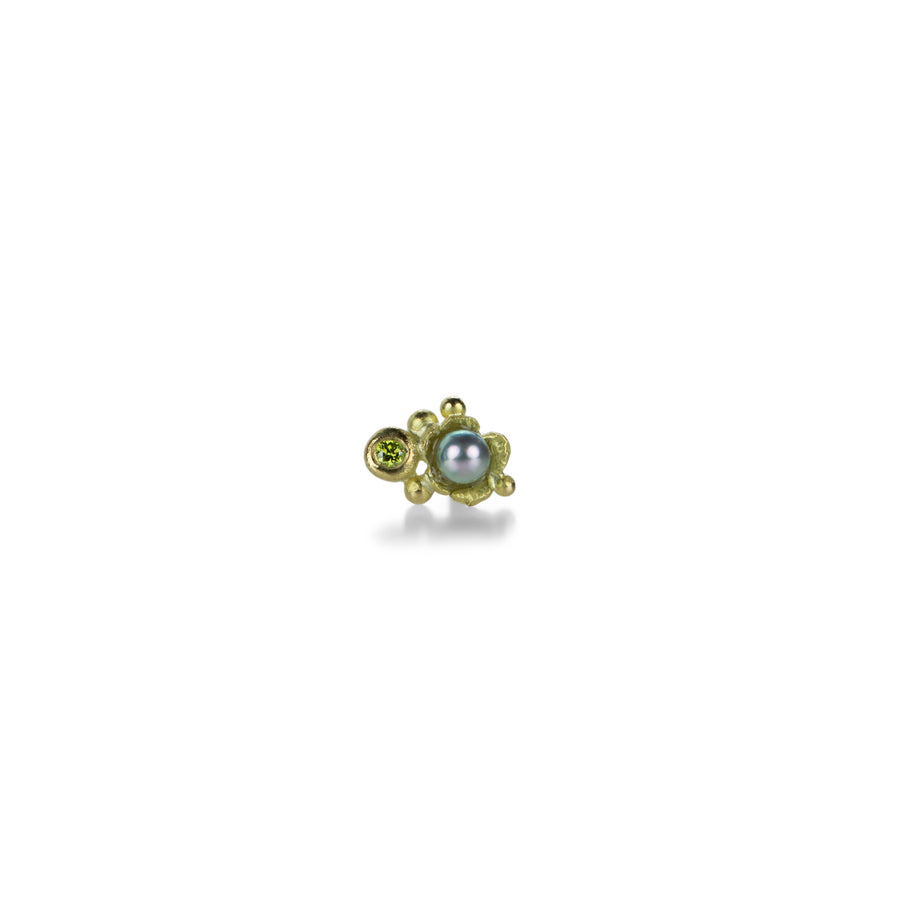 Lene Vibe Single Akoya Pearl Stud with Green Diamond | Quadrum Gallery