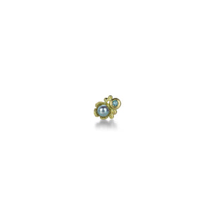 Lene Vibe Single Akoya Pearl Stud with Blue Diamond | Quadrum Gallery