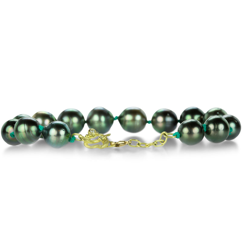 Lene Vibe Knotted Green Cord Tahitian Pearl Bracelet | Quadrum Gallery