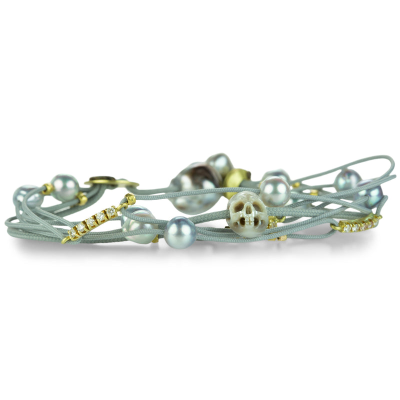 Lene Vibe Gray Multi Strand Diamond and Pearl Skull Bracelet | Quadrum Gallery