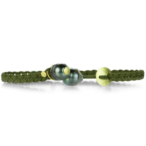 Lene Vibe Olive Green Braided Cord Feather Bracelet | Quadrum Gallery