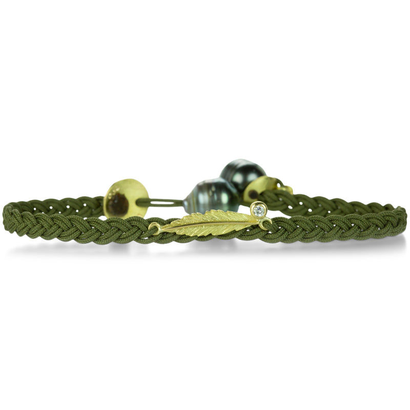 Lene Vibe Olive Green Braided Cord Feather Bracelet | Quadrum Gallery