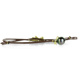 Lene Vibe Brown Cord Diamond Leaf Bracelet | Quadrum Gallery