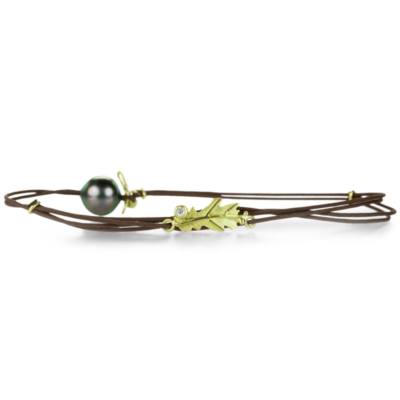 Lene Vibe Brown Cord Diamond Leaf Bracelet | Quadrum Gallery