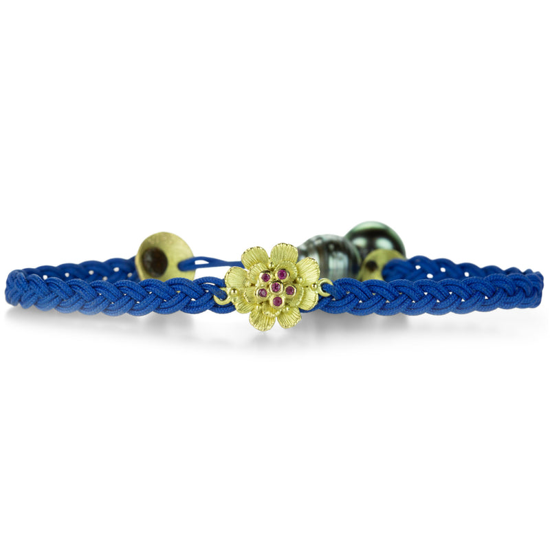 Lene Vibe Blue Cord Ruby Flower Bracelet | Quadrum Gallery