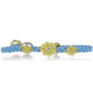 Lene Vibe Triple Flower Bracelet on Sky Blue Cord | Quadrum Gallery