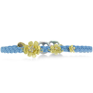 Lene Vibe Graduated Triple Flower Bracelet on Sky Blue Cord | Quadrum Gallery