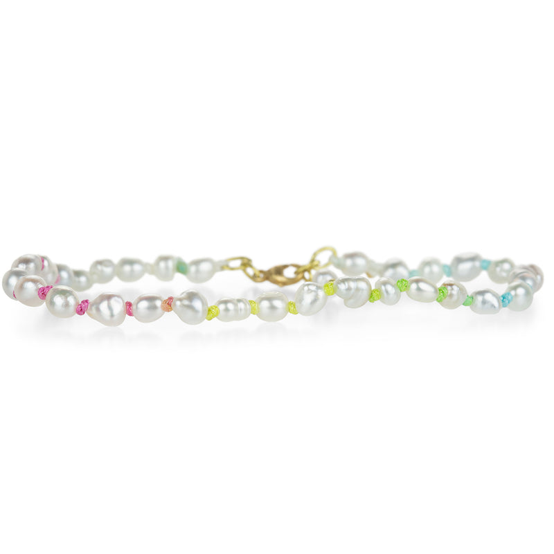 Lene Vibe South Sea Keshi Pearl Bracelet on Rainbow Cord | Quadrum Gallery