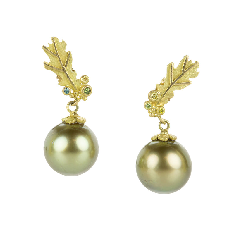 Lene Vibe Leaf & Tahitian Pearl Drop Earrings | Quadrum Gallery