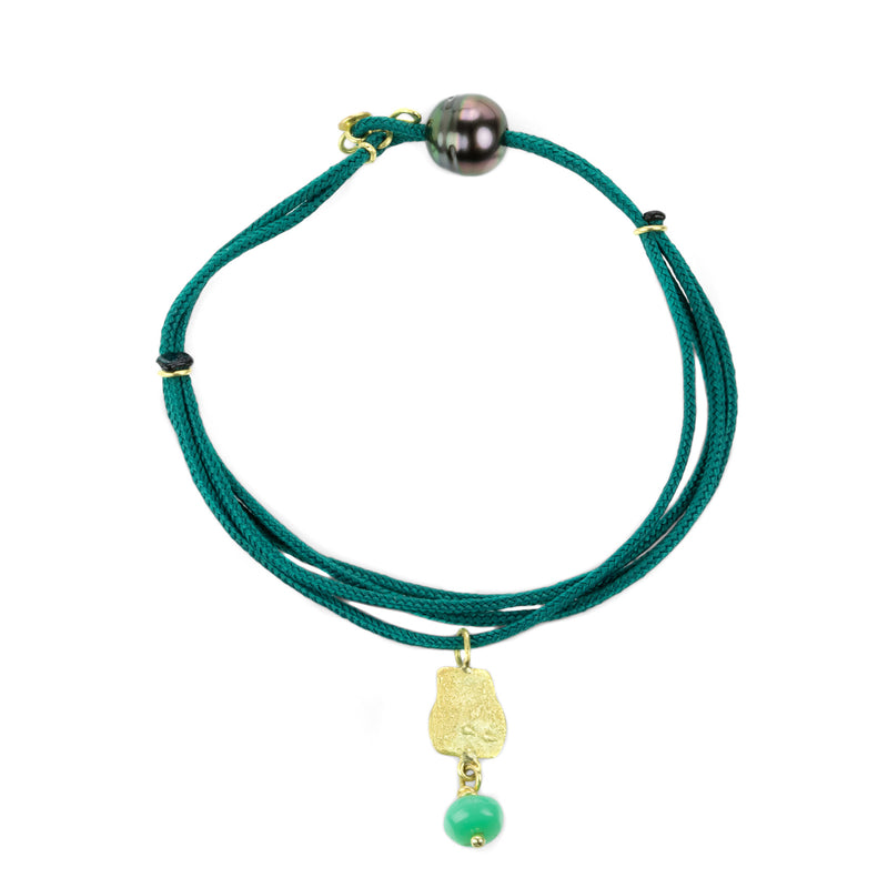 Lene Vibe Green Cord Bracelet with Gold Charm | Quadrum Gallery