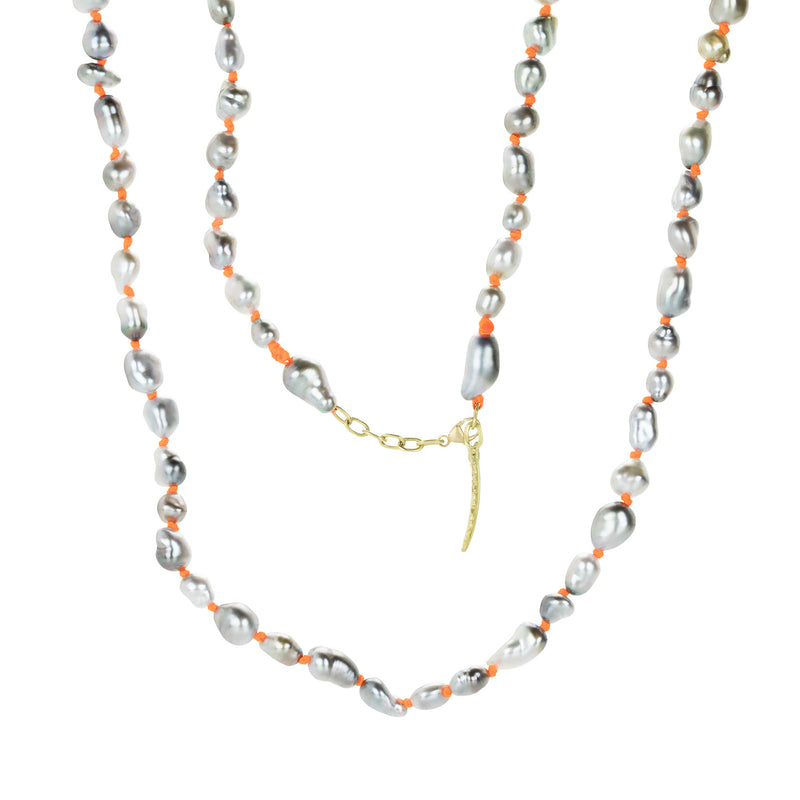 Lene Vibe Orange Cord Tahitian Keshi Pearl Necklace | Quadrum Gallery