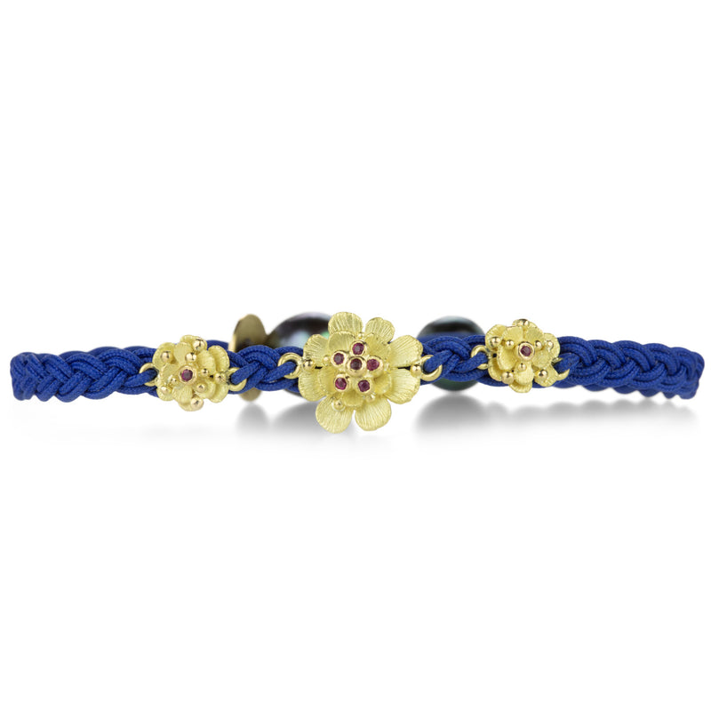 Lene Vibe Blue Cord Triple Flower Bracelet | Quadrum Gallery