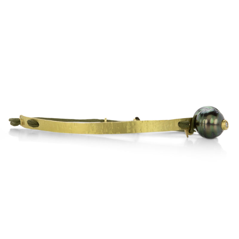 Lene Vibe Olive Cord Bracelet with Gold Bar | Quadrum Gallery