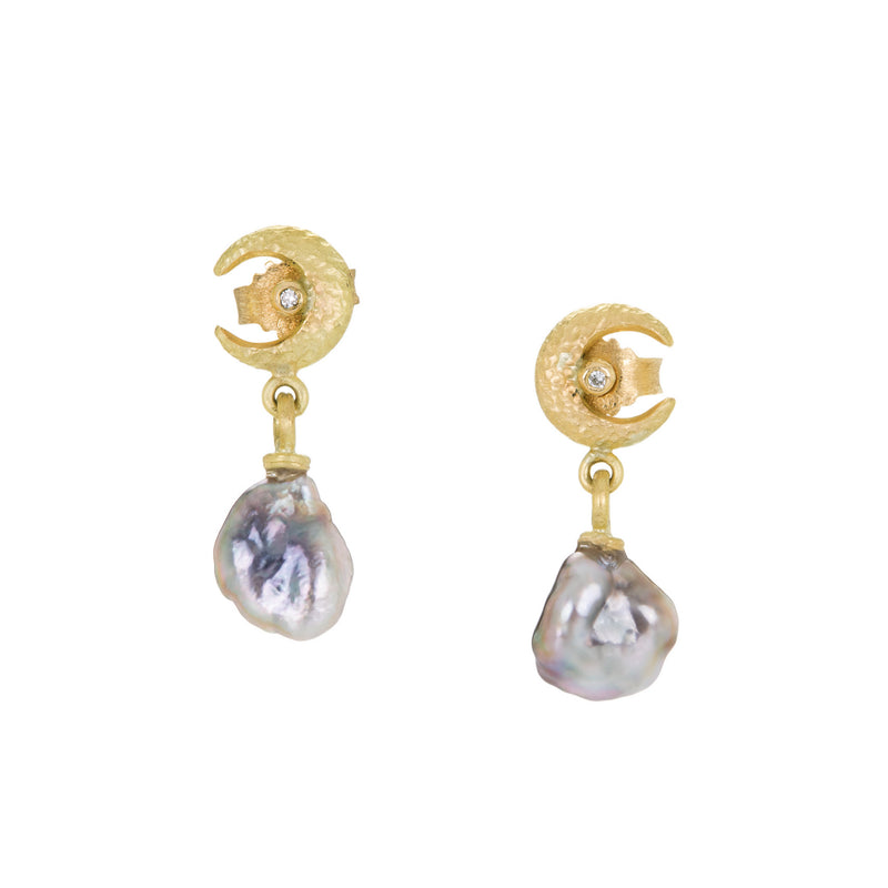 Lene Vibe Crescent Moon and Keshi Pearl Earrings | Quadrum Gallery