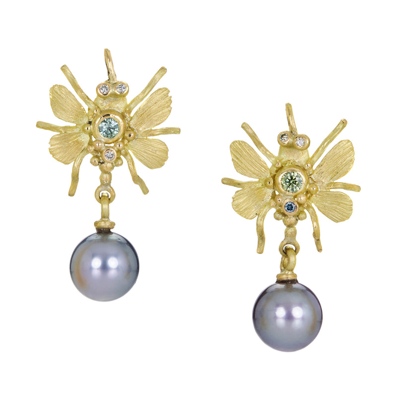 Lene Vibe Winged Critter Diamond Earrings with Pearl Drops | Quadrum Gallery