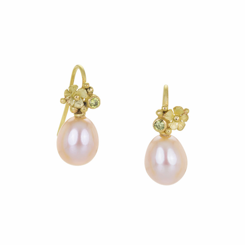 Lene Vibe Freshwater Pearl and Green Diamond Earrings | Quadrum Gallery