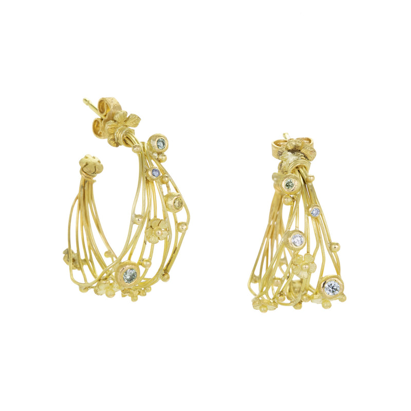 Lene Vibe Wire Hoops with Flowers and Colored Diamonds | Quadrum Gallery