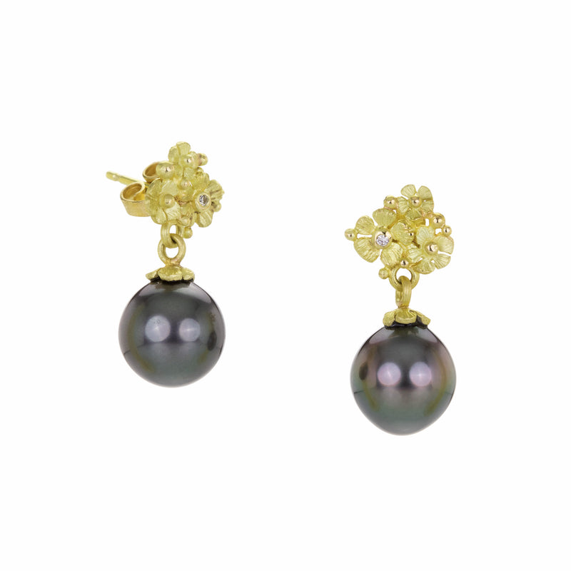 Lene Vibe Tahitian Pearl Drop Earrings with Flower Tops | Quadrum Gallery