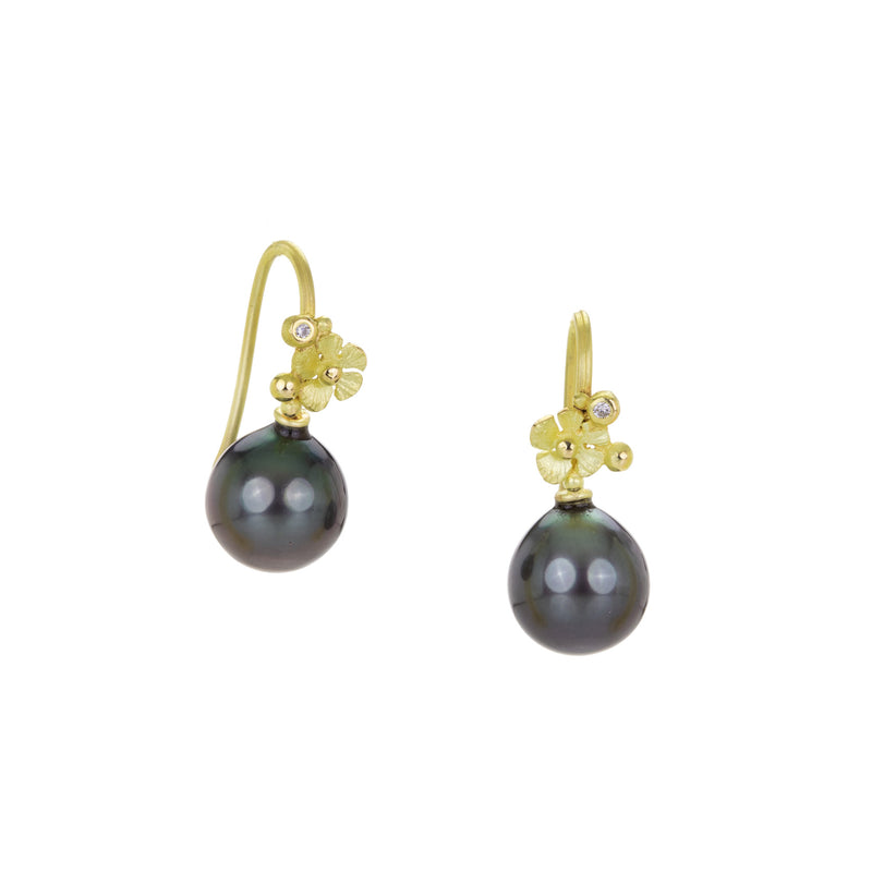 Lene Vibe Tahitian Pearl Drop Earrings with Flowers | Quadrum Gallery