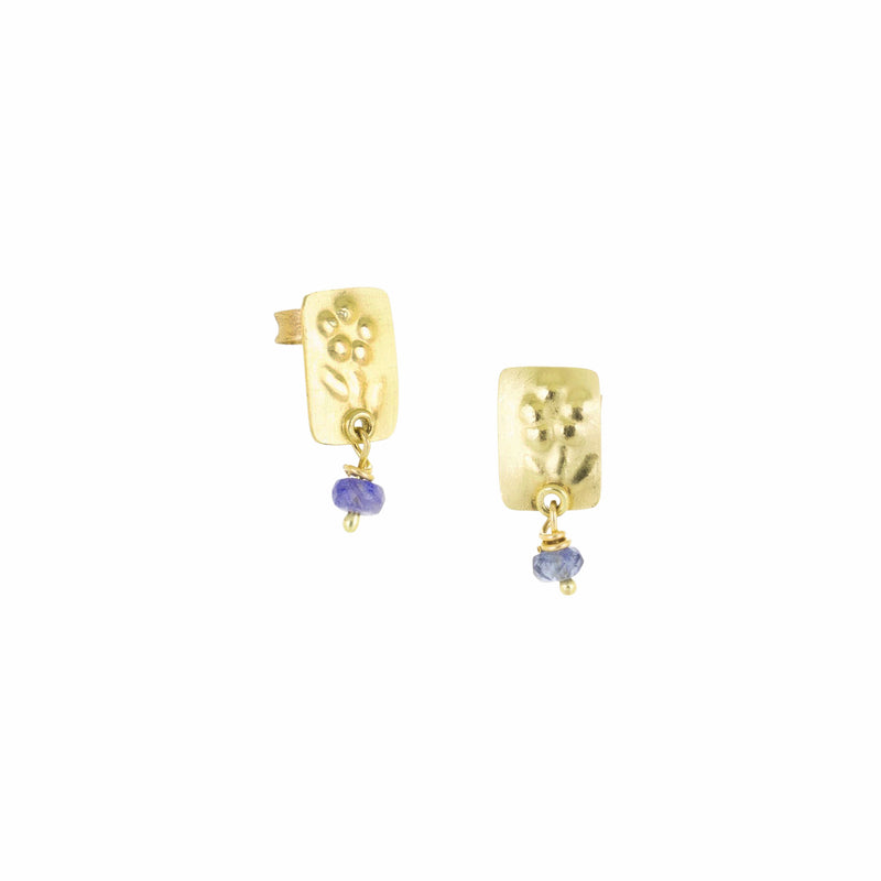 Lene Vibe Square Flower Stud Earrings with Sapphire Beads | Quadrum Gallery