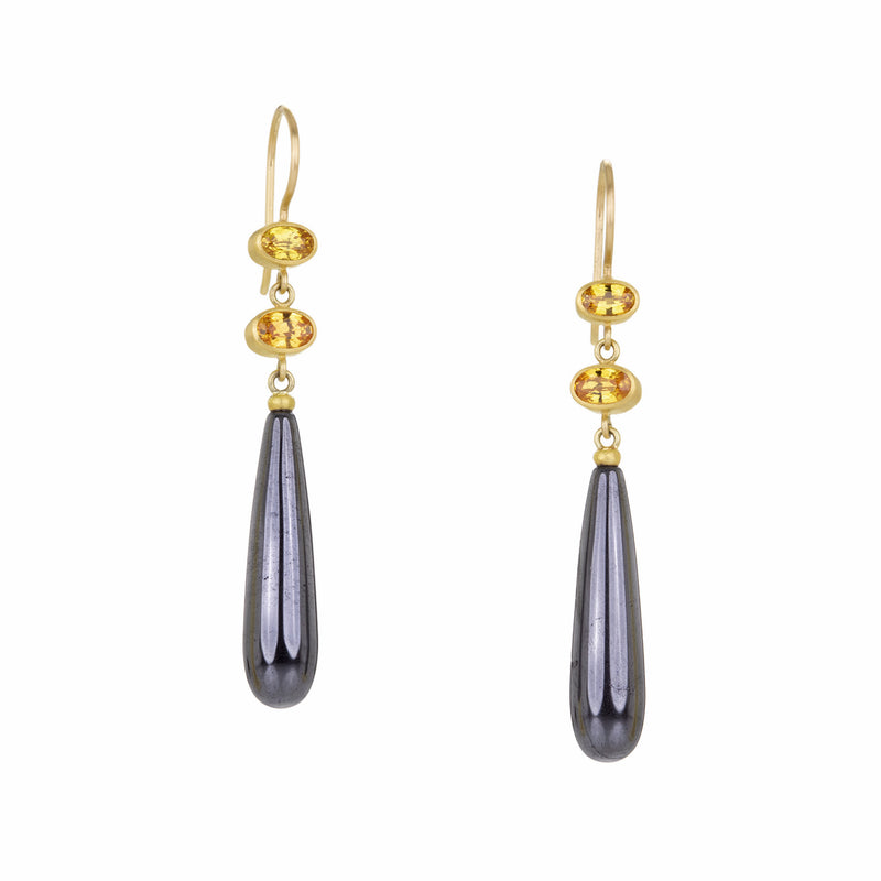 Mallary Marks Orange Sapphire and Hematite Drop Earrings | Quadrum Gallery
