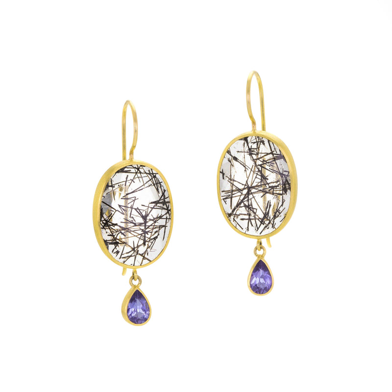 Mallary Marks Oval Tourmalinated Quartz and Tanzanite Earrings | Quadrum Gallery