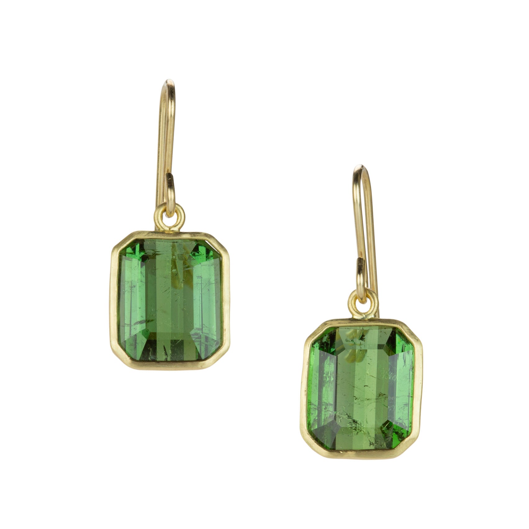 Maria Beaulieu Small Emerald Cut Green Tourmaline Drop Earrings