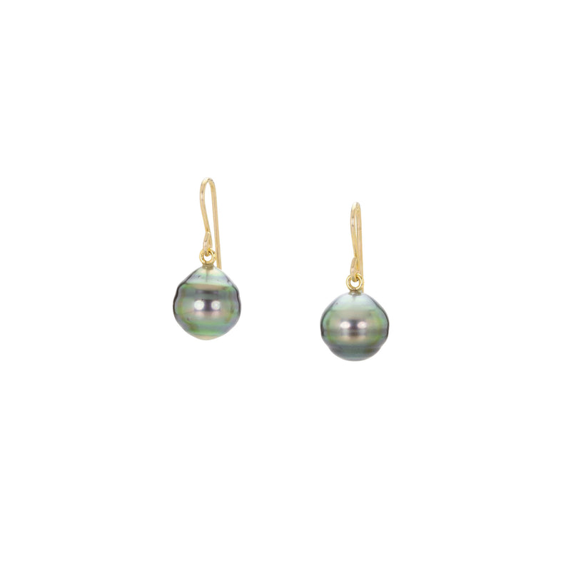 Maria Beaulieu 10mm Peacock Green Pearl Drop Earrings | Quadrum Gallery