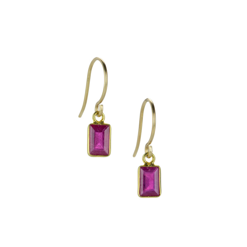 Margaret Solow 14k Emerald Cut Ruby Drop Earrings | Quadrum Gallery