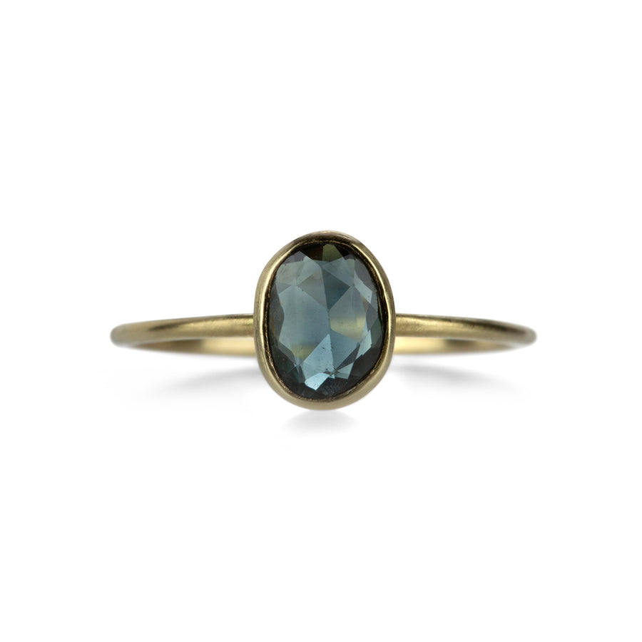 Margaret Solow Bezel Set Faceted Blue Green Sapphire Ring | Quadrum Gallery