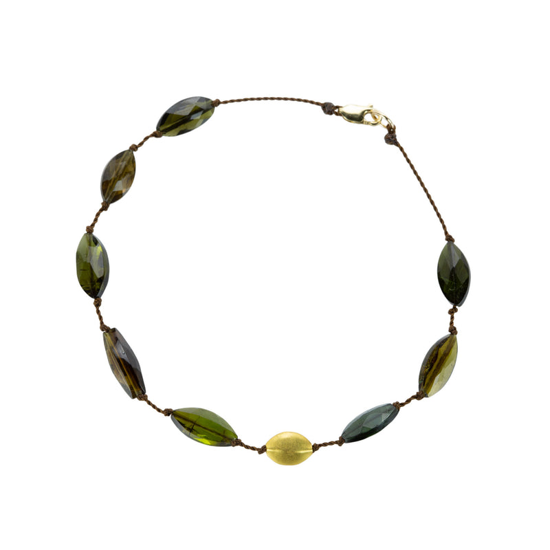 Margaret Solow Faceted Green Tourmaline and 18k Beaded Bracelet | Quadrum Gallery