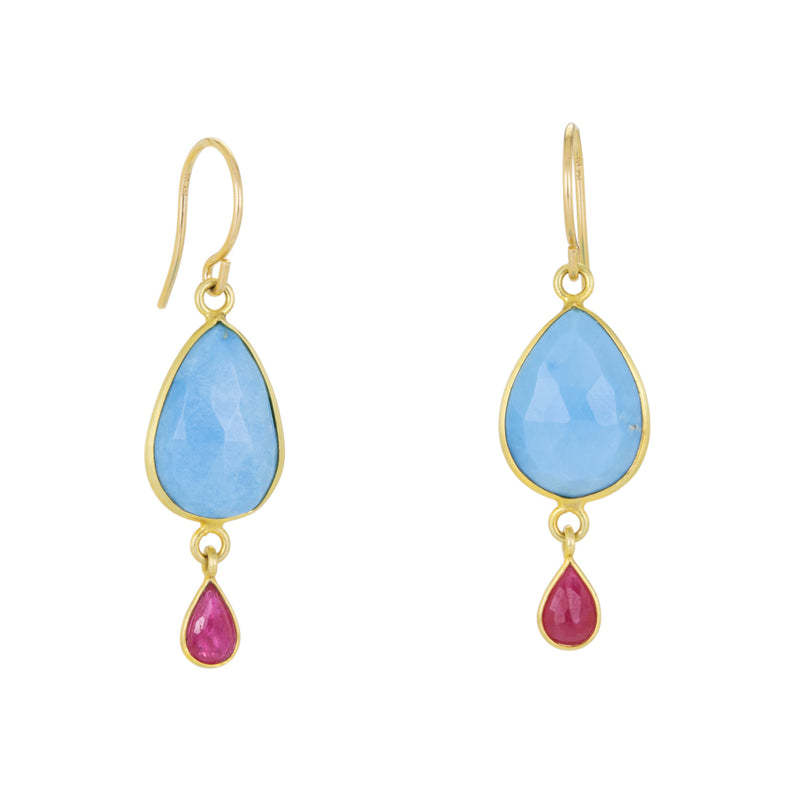 Margaret Solow Faceted Turquoise and Ruby Drop Earrings | Quadrum Gallery
