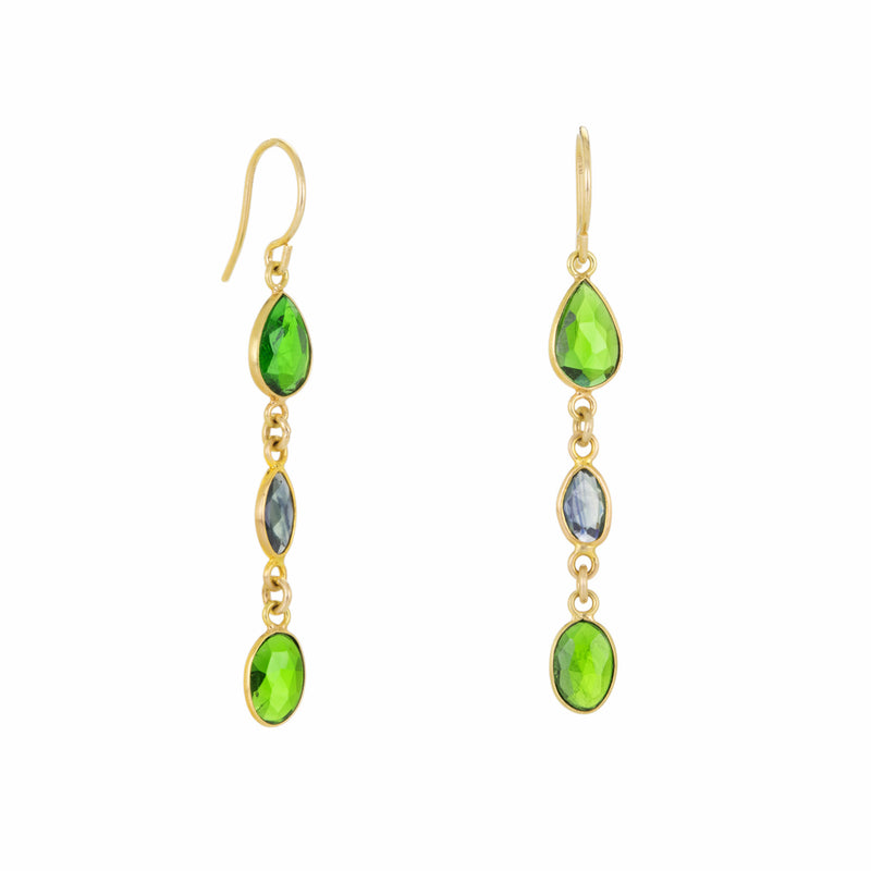 Margaret Solow Chrome Diopside and Sapphire Drop Earrings | Quadrum Gallery