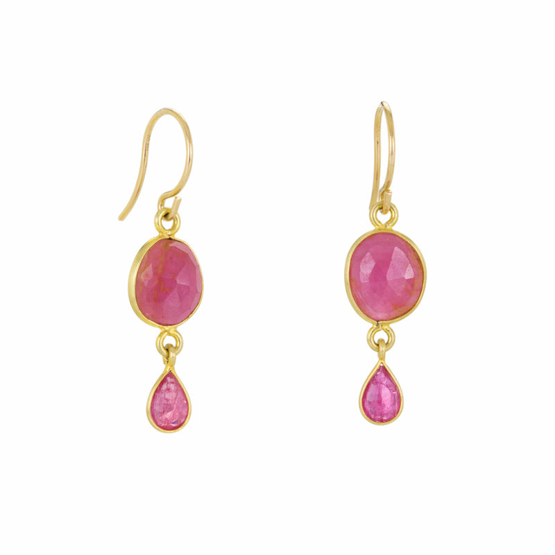 Margaret Solow Pink Sapphire and Ruby Drop Earrings | Quadrum Gallery